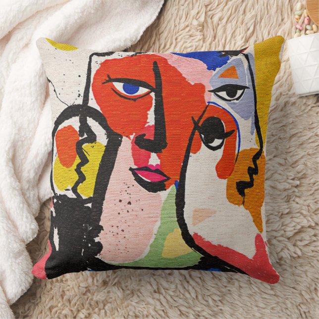 Coussin Modern Abstract Cubism Colorful Geometric Portrait (Couverture)