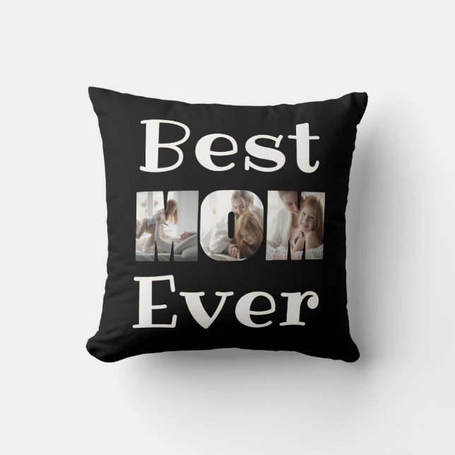 Coussin Modern Best Mom Ever 3 Photos Collage noir (Recto)