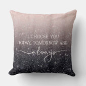Coussin Modern Black & Pink Glitter Sparkles “I Choose You (Recto)