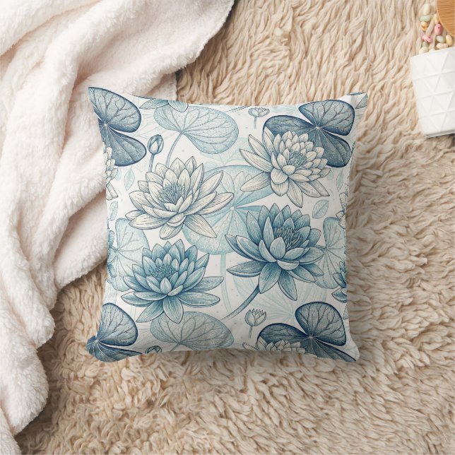 Coussin Modern Blue Water Lilies Monet Style (Couverture)