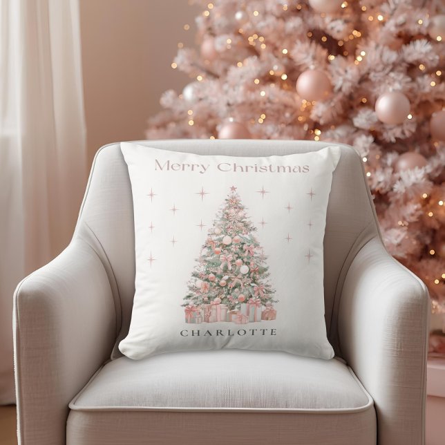 Coussin Modern Blush Christmas Tree – Personalized Holiday (Créateur téléchargé)