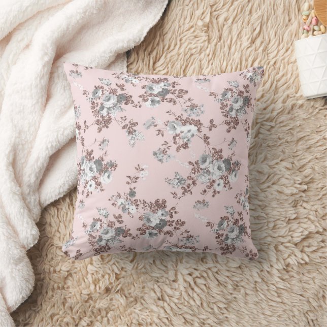 Coussin Modern blush pink white rose gold glitter floral (Couverture)