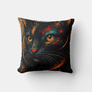 Coussin Modern Colorful Black Cat Art Cushion