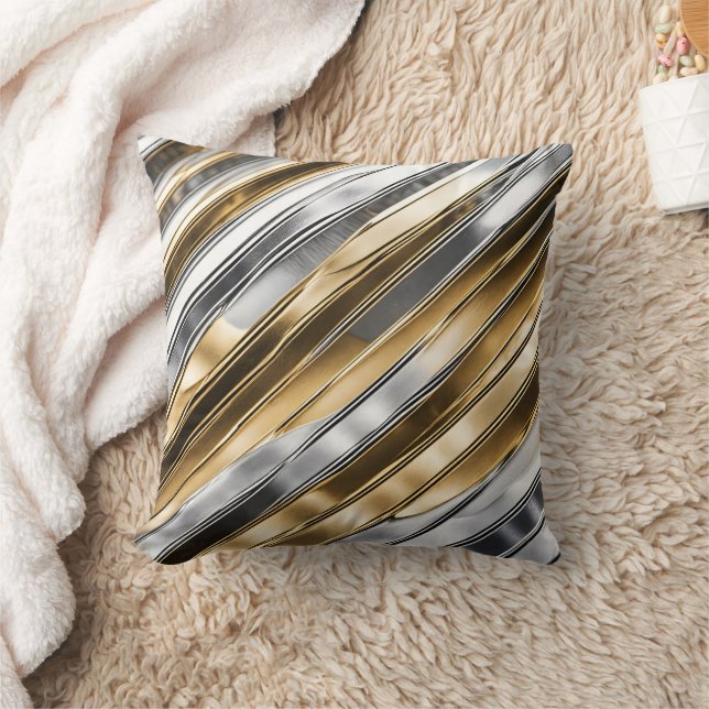 Coussin Modern, cool, chic, silver and gold stripe pattern (Couverture)