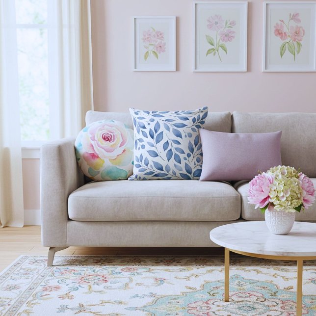 Coussin Modern elegant botanical  watercolor  navy blue (Créateur téléchargé)