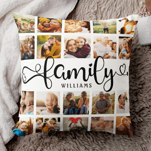 Coussin Modern Family Script 20 Photo Collage Chic Design