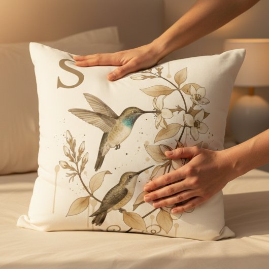 Coussin Modern Hummingbird Floral Accent