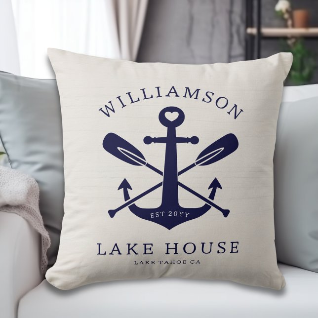 Coussin Modern Lake House Nom de famille Ancre Oars Paddle (Créateur téléchargé)