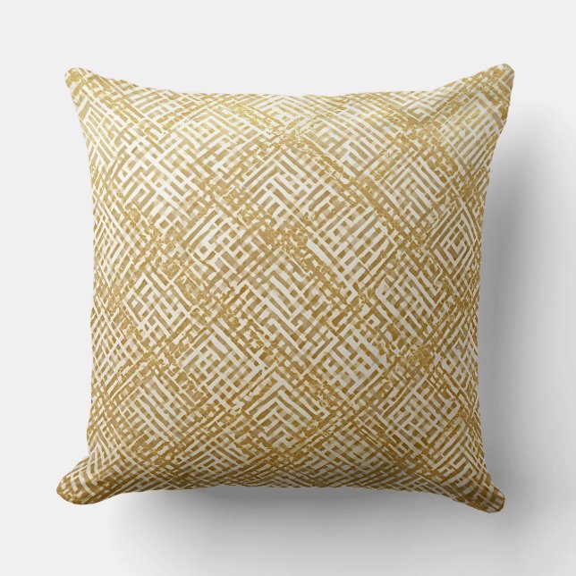 Coussin Modern, Luxury, Golden Grid Pattern (Recto)