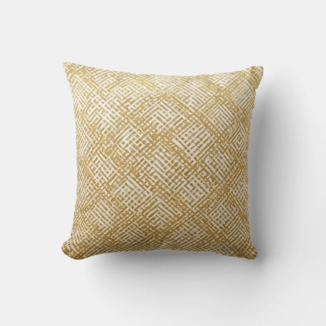 Coussin Modern, Luxury, Golden Grid Pattern (Recto)