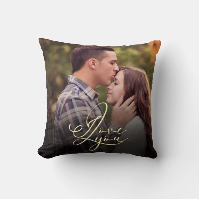 Coussin Modern Minimal Gold I Love You Typography Photo  (Recto)