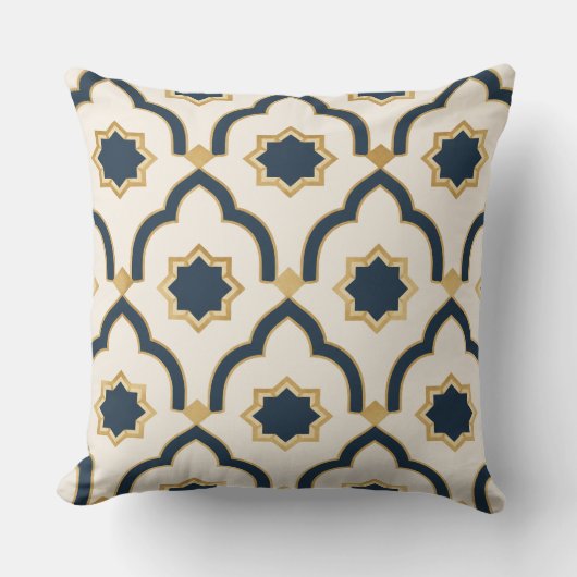 Coussin Modern Moroccan Navy Gold Geometric Pillow (Recto)