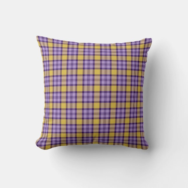 Coussin Modern Mustard Yellow and Lavender Purple Plaid Th (Recto)