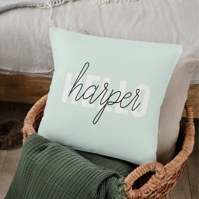 Coussin Modern Pastel Mint Bonjour Et Vous Nom (Créateur téléchargé)