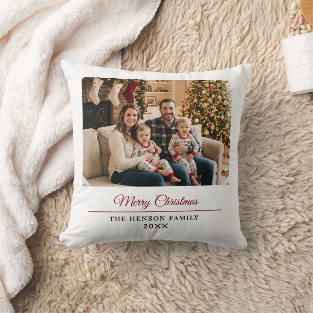Coussin Modern Personalized Family Photo Merry Christmas  (Couverture)
