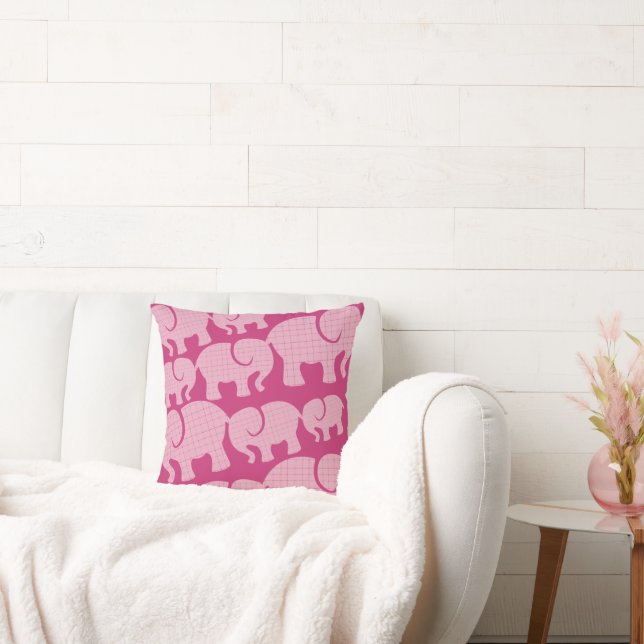 Coussin Modern Pink Checked Elephant Pattern (Canapé)