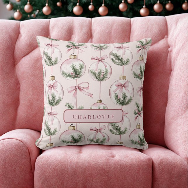 Coussin Modern Pink Christmas Ornament Personalized Pillow (Créateur téléchargé)