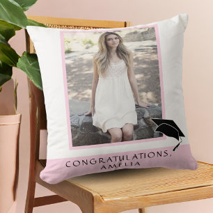 Coussin Modern Pink Félicitations Graduation Photo