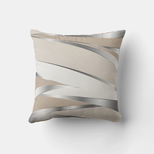Coussin Modern Sleek Metallic Silver and Beige Abstract (Verso)