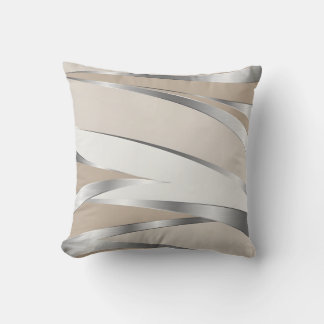 Coussin Modern Sleek Metallic Silver and Beige Abstract