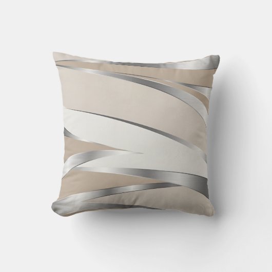 Coussin Modern Sleek Metallic Silver and Beige Abstract (Recto)