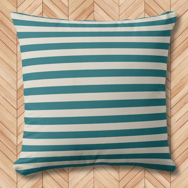Coussin Modern Teal and Oatmeal Horizontal Striped  (Créateur téléchargé)