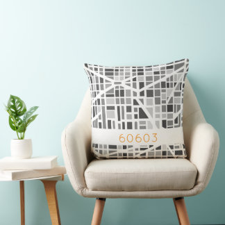 Coussin Modern Urban Map Grey White Architectural Zip Code