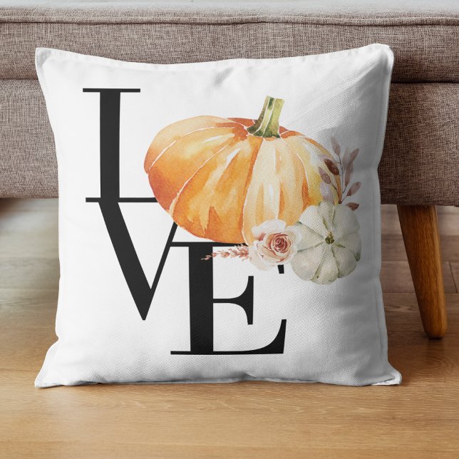 Coussin Modern Watercolor Orange Pumkin With Love (Créateur téléchargé)