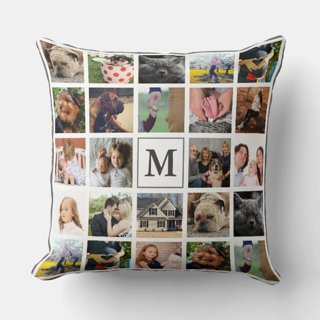 Coussin Moderne 24 Photo Monogramme & Nom de famille (Recto)