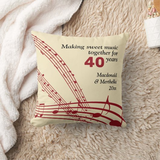 Coussin Moderne | 40e Mariage RUBY | Notes de musique (Couverture)