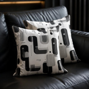 Coussin Moderne Abstrait Géométrique Noir et Blanc