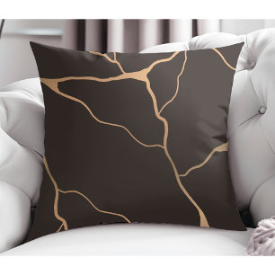 Coussin Moderne Abstrait Gold Vein Design Dark Brown