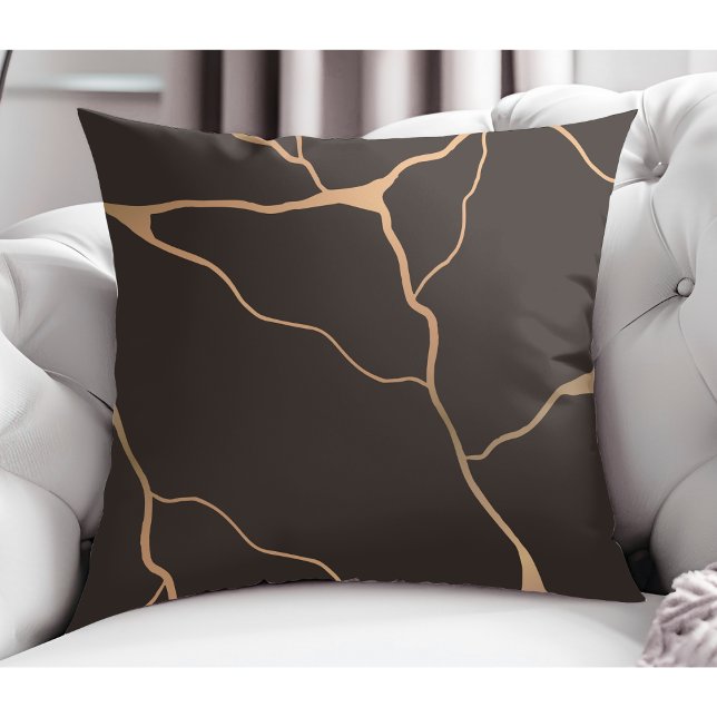 Coussin Moderne Abstrait Gold Vein Design Dark Brown (Créateur téléchargé)