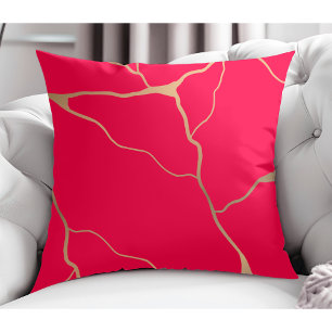 Coussin Moderne Abstrait Gold Vein Design Rouge
