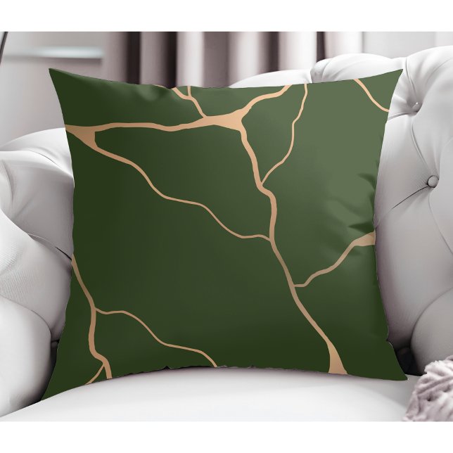 Coussin Moderne Abstrait Gold Vein Design Vert foncé (Créateur téléchargé)