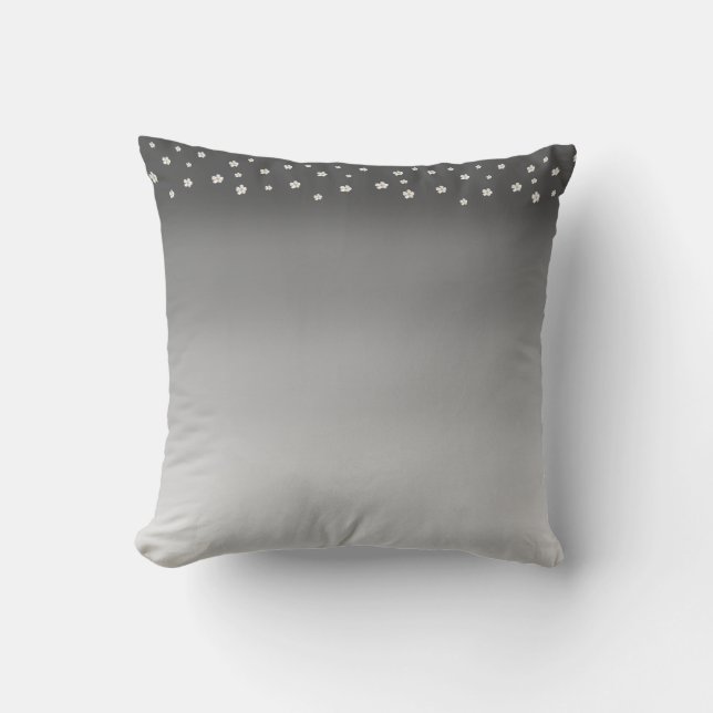 Coussin Moderne abstrait gris argent dégradé & fleurs (Recto)