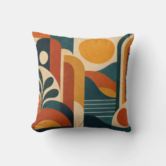 Coussin Moderne Abstrait Milieu de Siècle Soleil et Arches