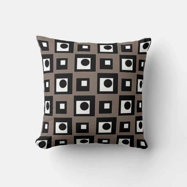Coussin Moderne Abstrait Noir Beige & Blanc (Recto)