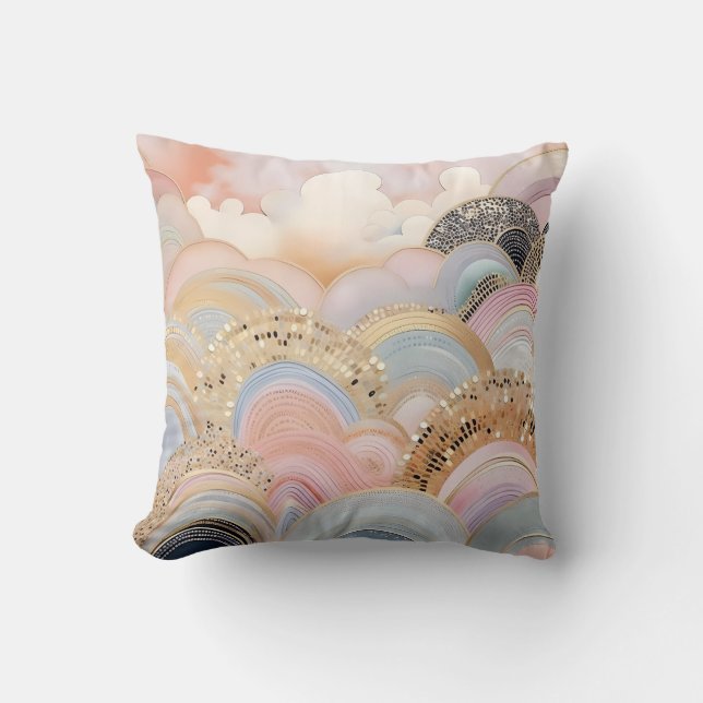 Coussin Moderne abstrait pastel rose clair et beige (Recto)