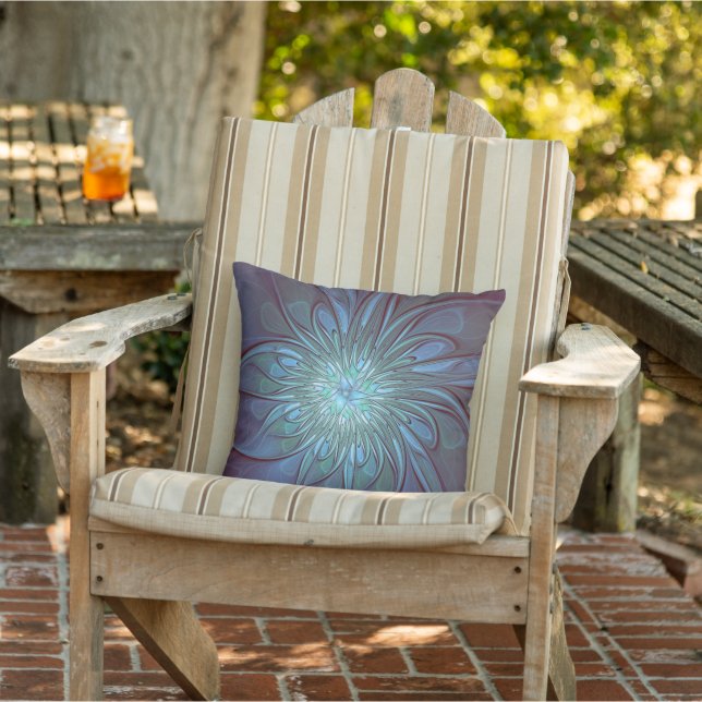 Coussin Moderne Abstrait tendance Fleur bleue Fractal Art (Chaise)