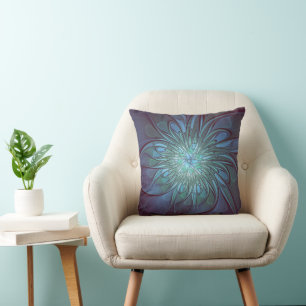 Coussin Moderne Abstrait tendance Fleur bleue Fractal Art