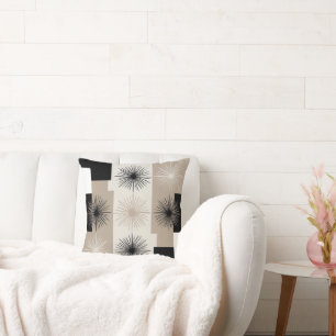 Coussin Moderne Beige, Éclatement Minimaliste Noir et Blan