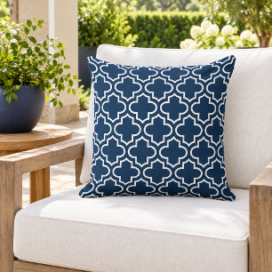 Coussin Moderne bleu marine motif moroccan quatrefoil