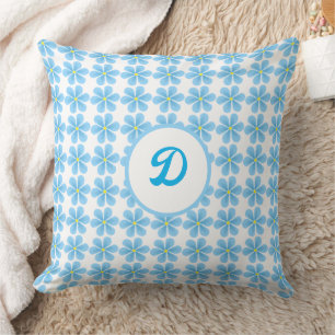 Coussin moderne bleu rétro floral personnalisé