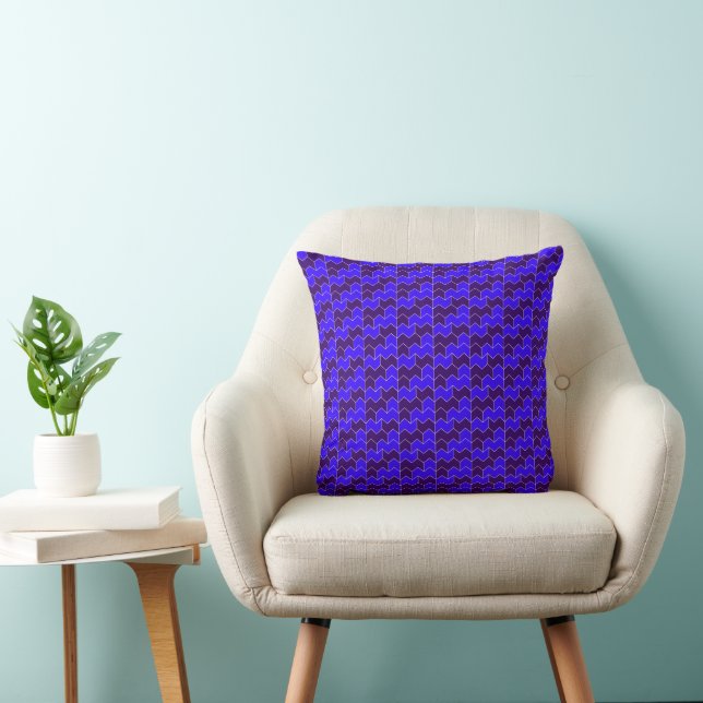 Coussin Moderne bleu royal et violet géométrique en zigzag (Chaise)