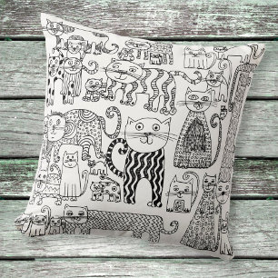 Coussin Moderne Bohème Motif Chats Noir et Blanc