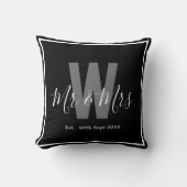 Coussin Moderne Bordure de Monogramme Noir et Blanc Date (Recto)