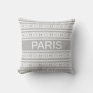 Coussin Moderne calligraphie blanche stylée de Paris sur g