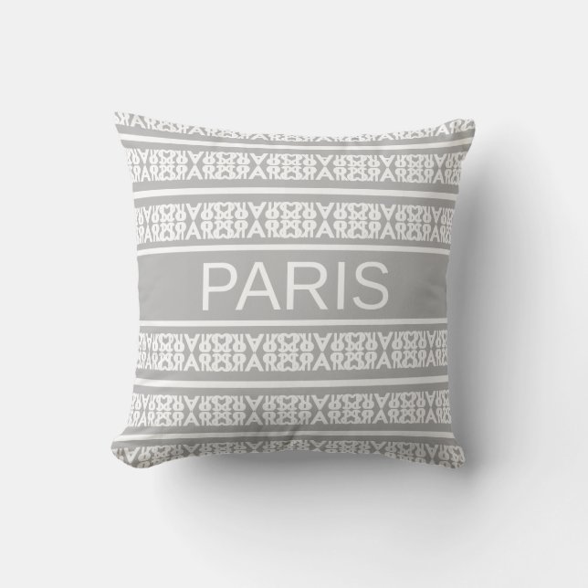 Coussin Moderne calligraphie blanche stylée de Paris sur g (Recto)