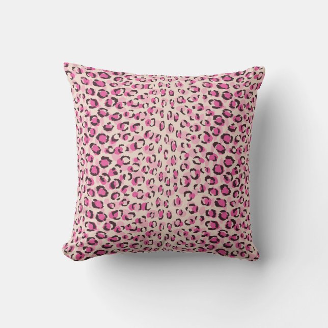 Coussin Moderne chic imprimé motif guépard rose monogramme (Recto)